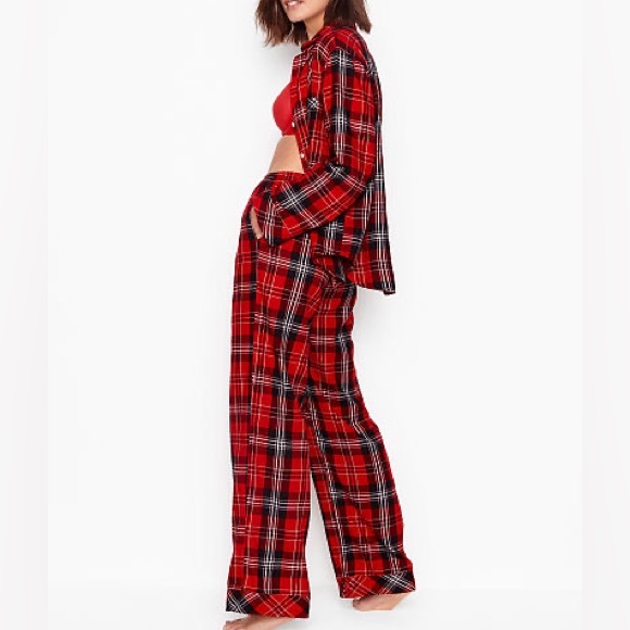 NWT Victoria's Secret Flannel Pajamas PJ Set Red Plaid - Picture 3 of 6